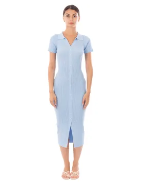 Soft cotton knit dress with collared and buttons down design in Blue
